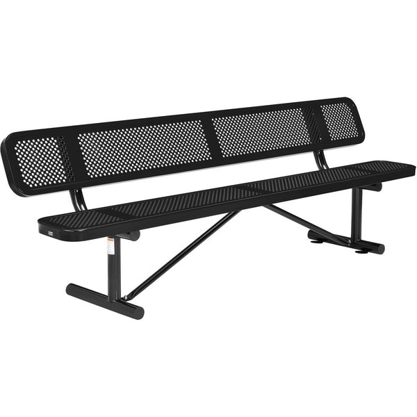Global Industrial 96 Perforated Metal Outdoor Picnic Bench with Backrest, Black 262077BK